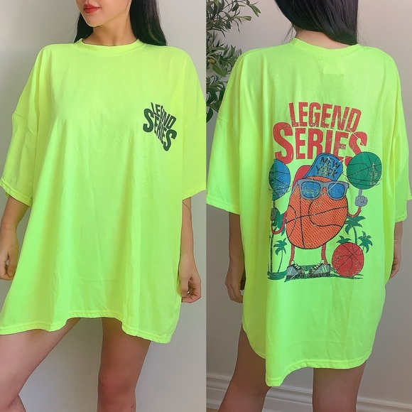 Tops - Neon Yellow Super Oversized Korean Cotton Graphic Tee